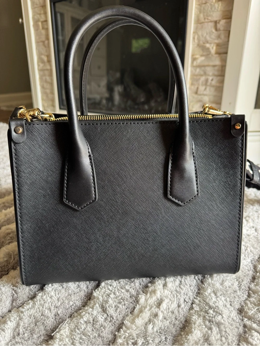Michael Kors Black Saffiano Satchel with Gold Accents